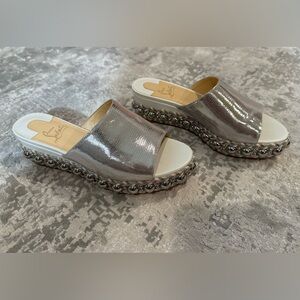 CHRISTIAN LOUBOUTIN Janibasse Metallic Silver Wedge Slide, 60mm
